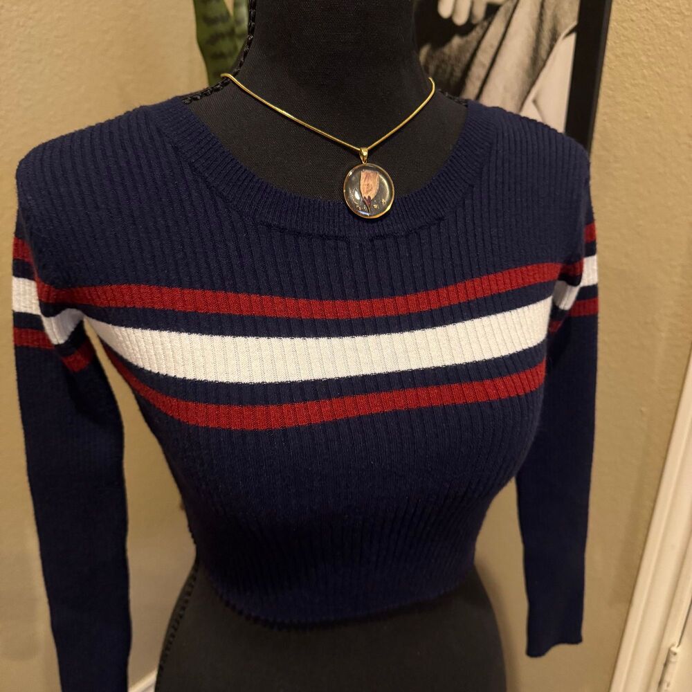 Striped Ribbed Knit Cropped Sweater - Picture 3 of 3